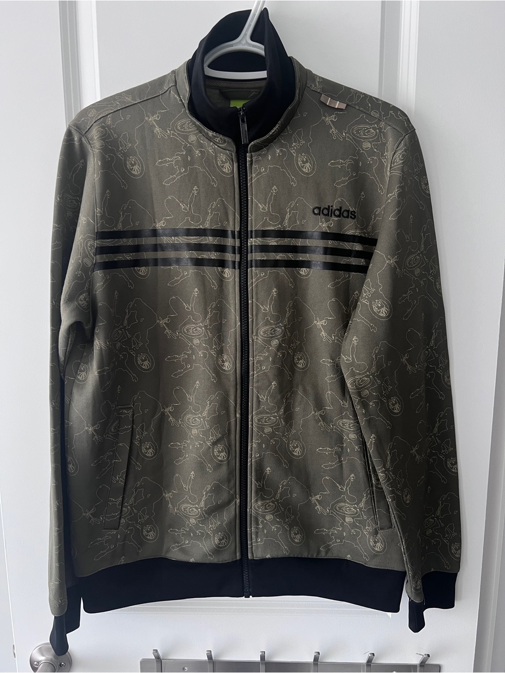 adidas Olive Green Bomber Jacket with Black Stripes
